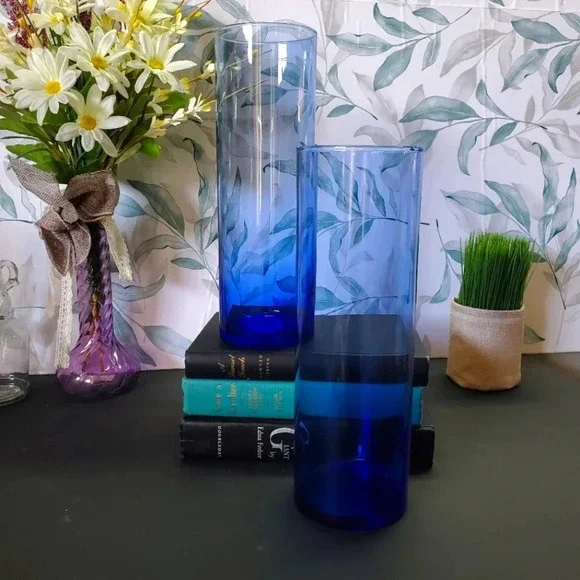 Tall Cobalt Blue Vases 2pc Set sz 10.5" - Picture 2 of 6